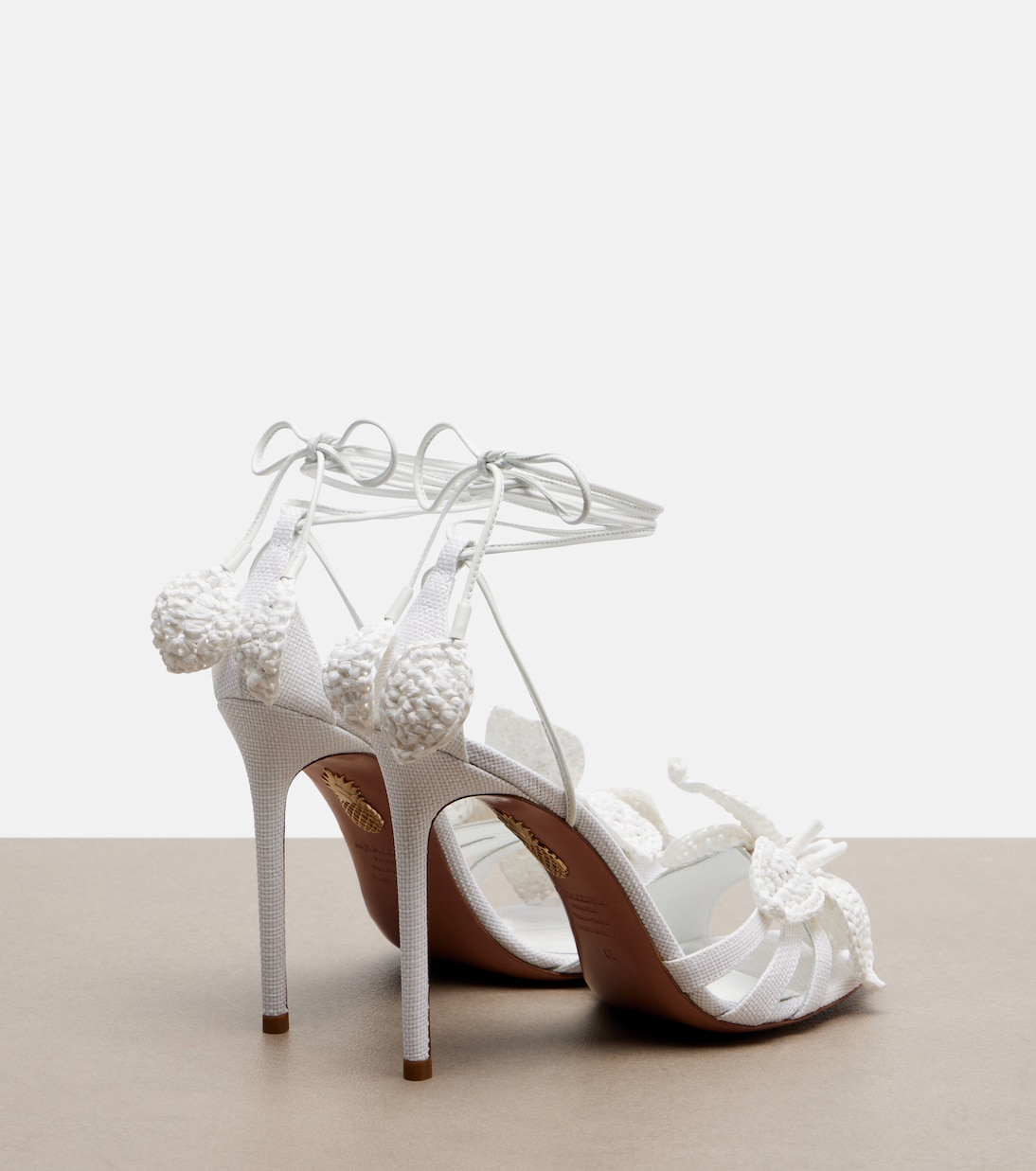 Calypso leather-trimmed raffia sandals | Aquazzura