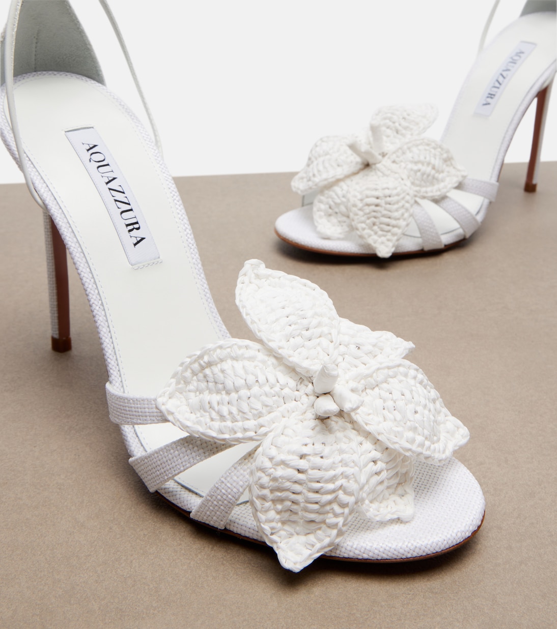 Calypso leather-trimmed raffia sandals | Aquazzura