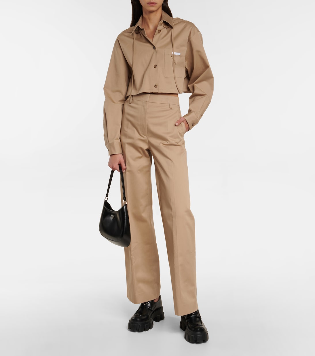 High-Rise-Hose aus einem Baumwollgemisch | Prada