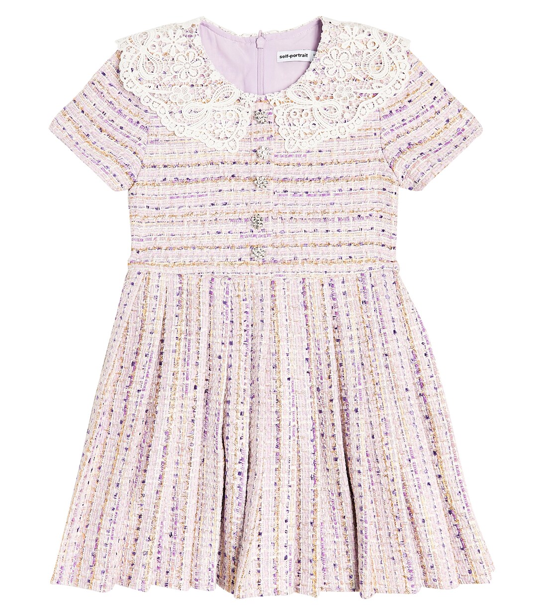 Lace-trimmed pleated bouclé dress | Self-Portrait Kids