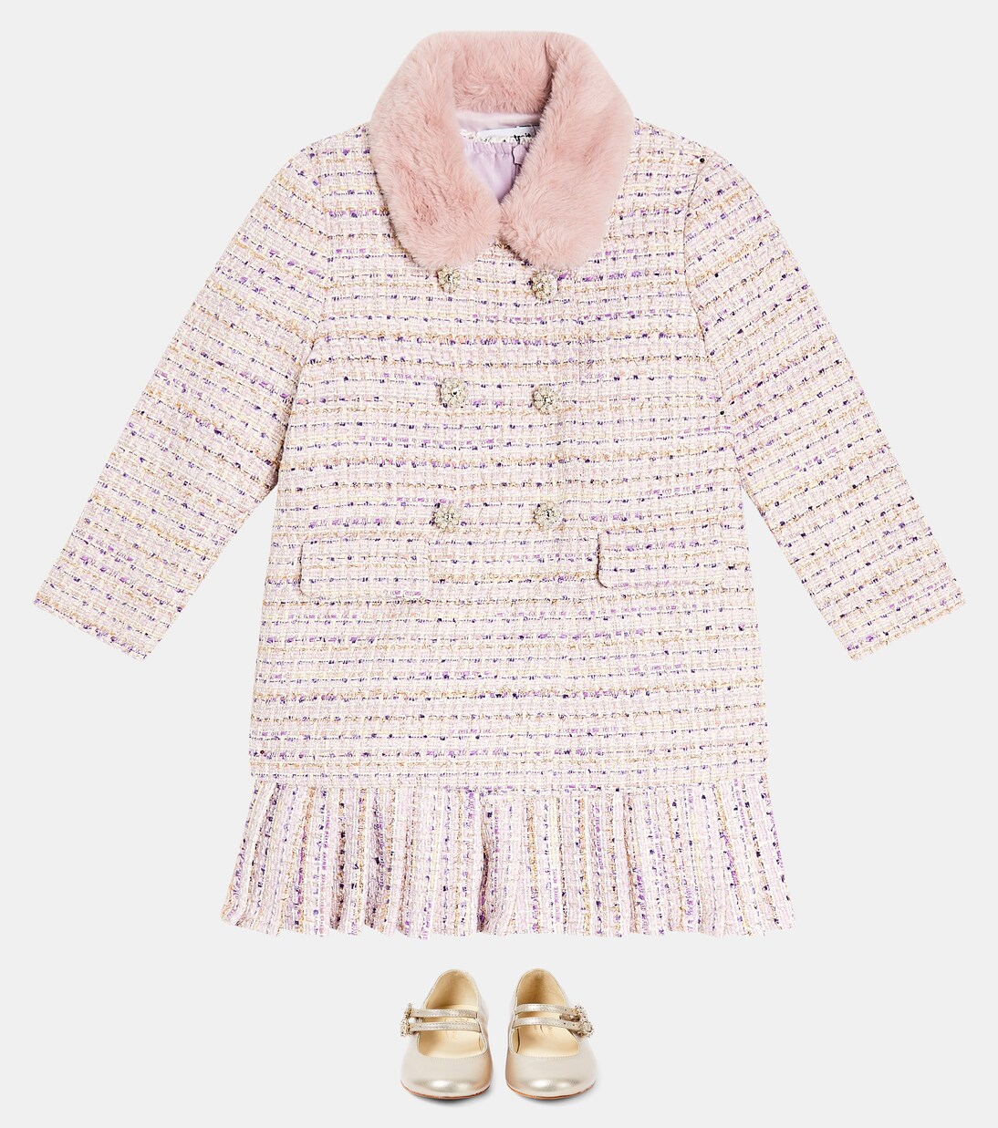 Lace-trimmed pleated bouclé dress | Self-Portrait Kids