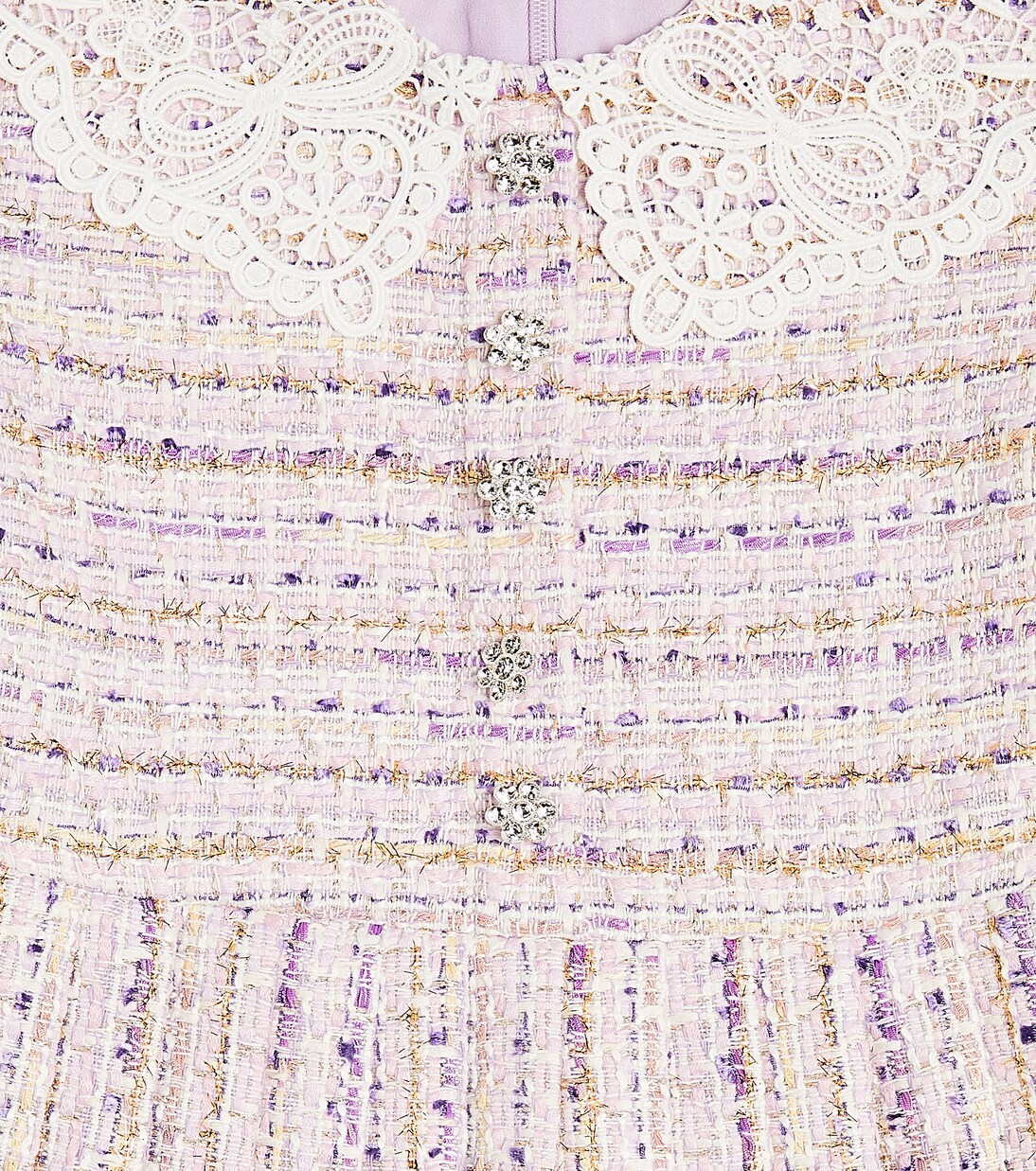 Lace-trimmed pleated bouclé dress | Self-Portrait Kids