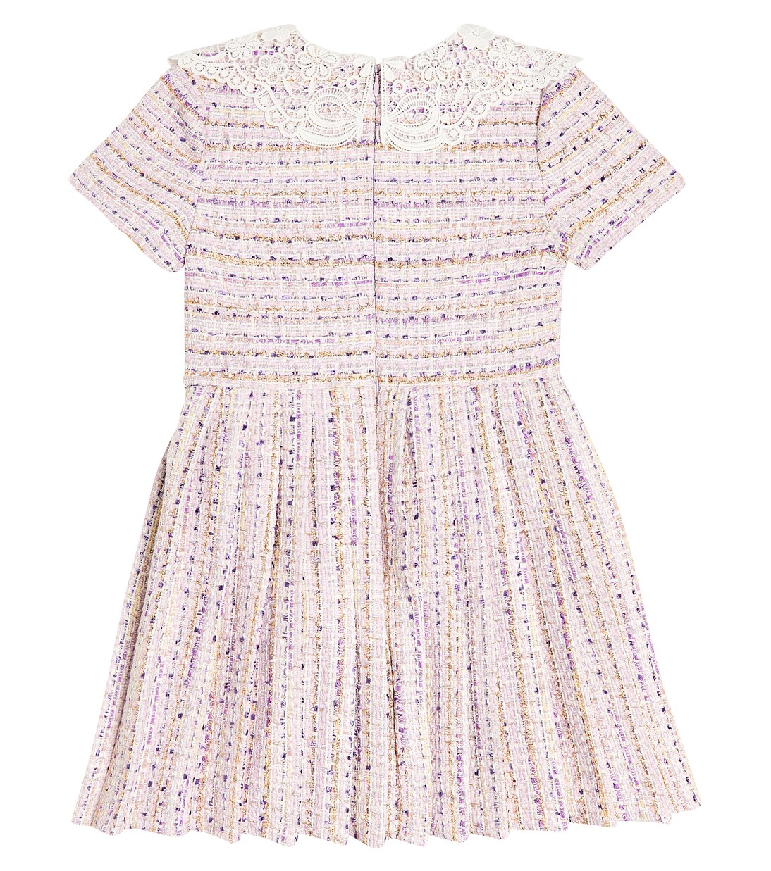 Lace-trimmed pleated bouclé dress | Self-Portrait Kids