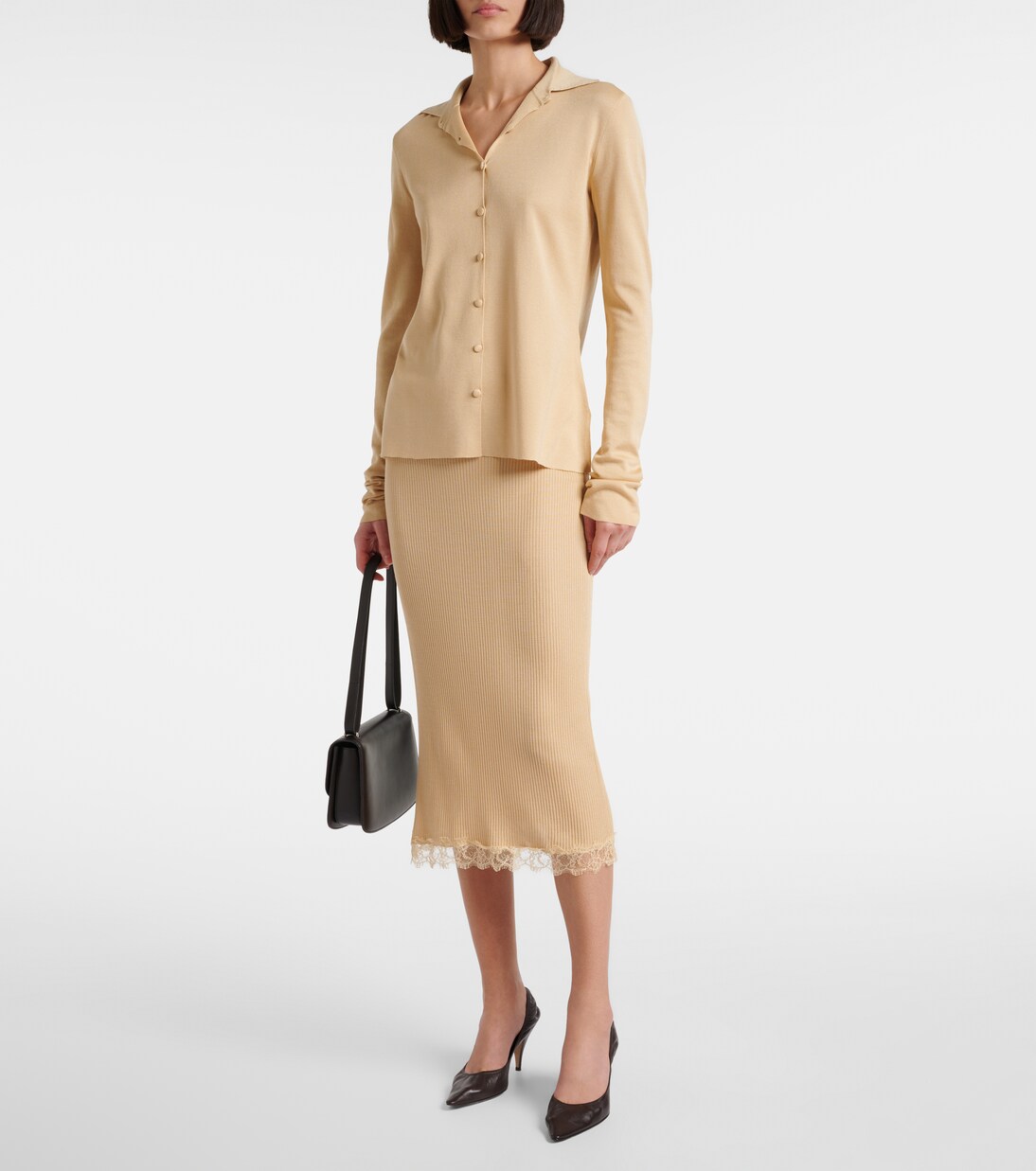 Indira lace-trimmed silk-blend midi skirt | The Row