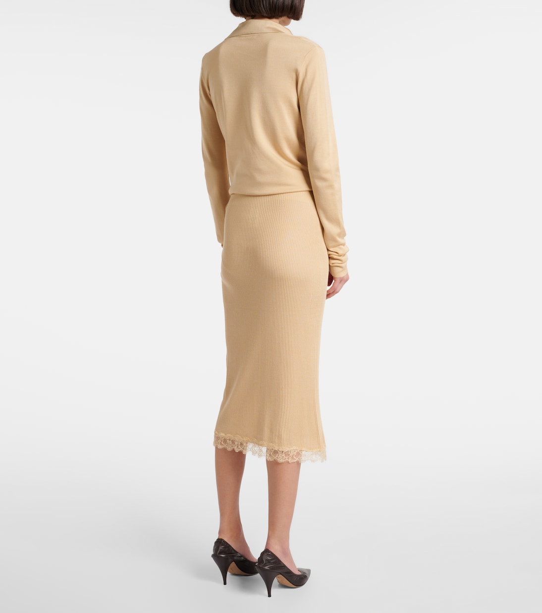 Indira lace-trimmed silk-blend midi skirt | The Row