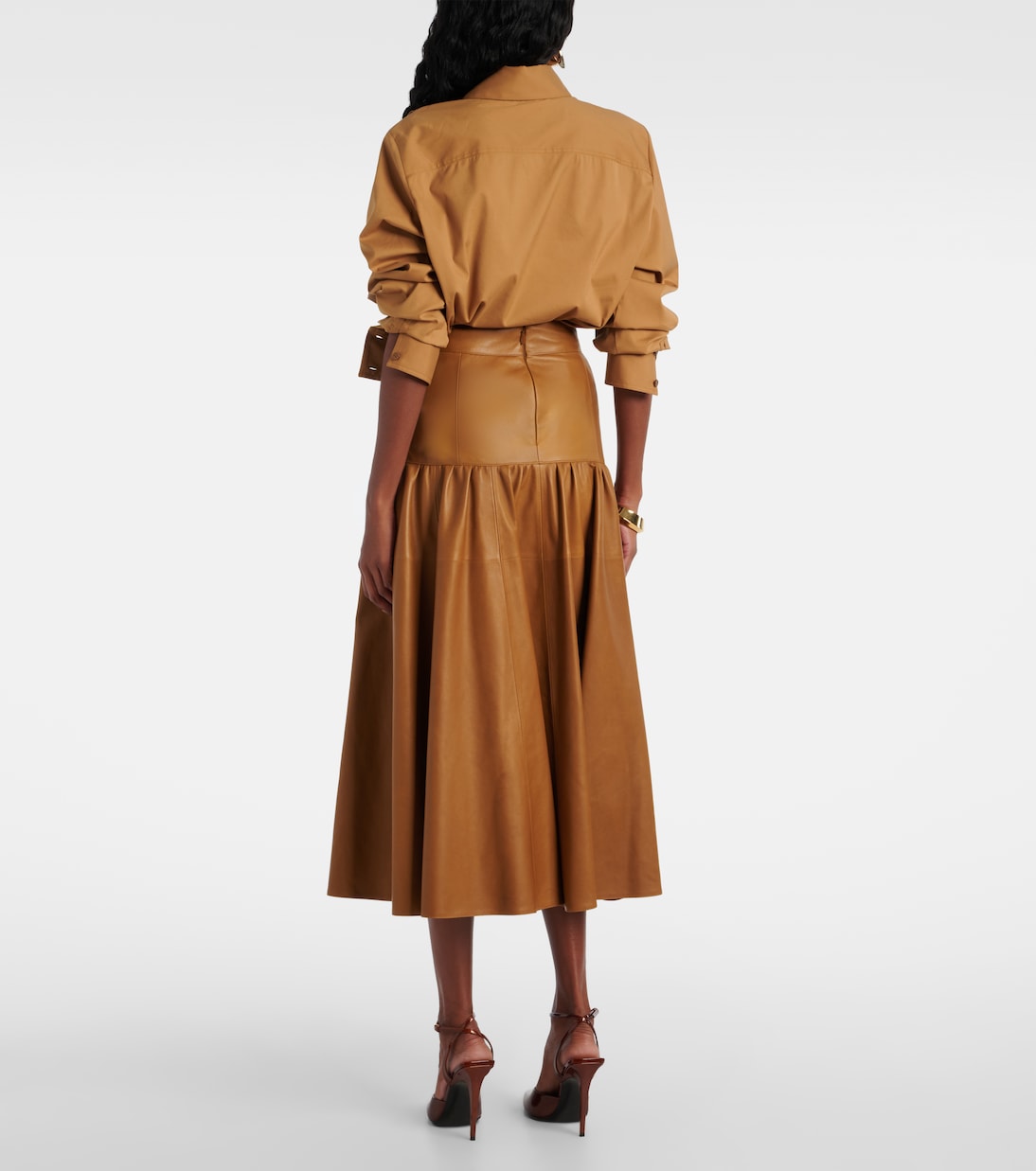 Jupe midi en cuir | Saint Laurent