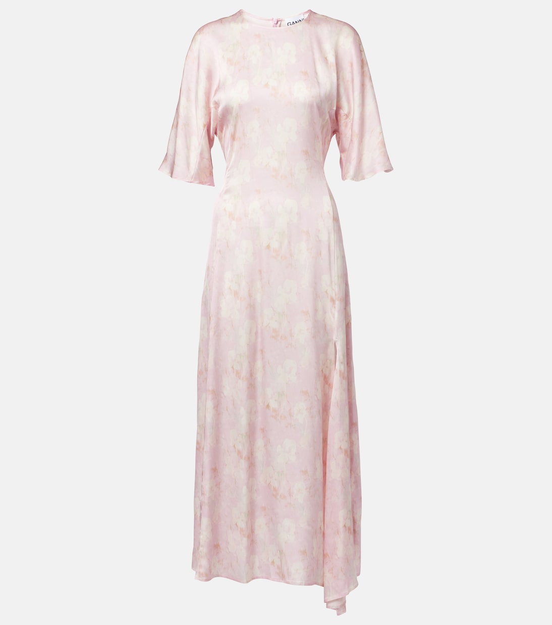 Abito midi in raso con stampa floreale | Ganni