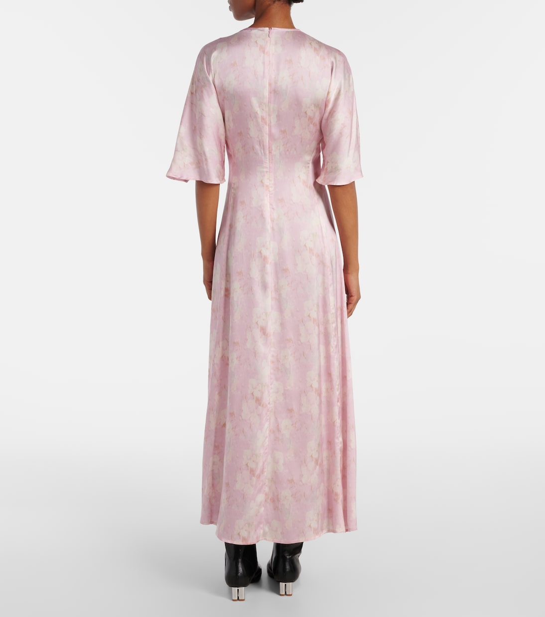 Abito midi in raso con stampa floreale | Ganni