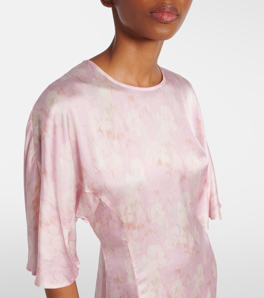 Abito midi in raso con stampa floreale | Ganni