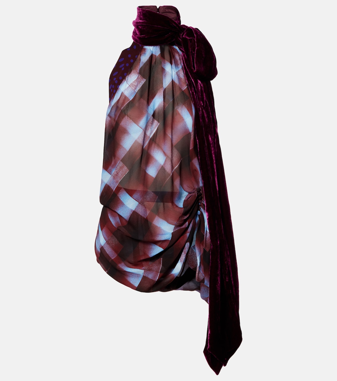 Checked scarf-detail halterneck top | Dries Van Noten