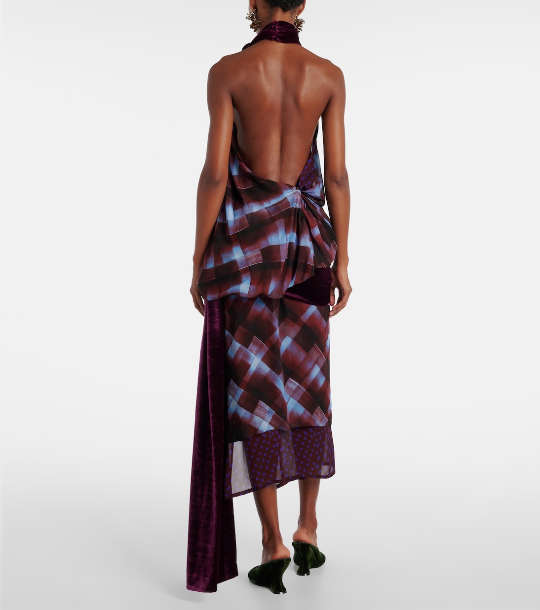 Checked scarf-detail halterneck top | Dries Van Noten