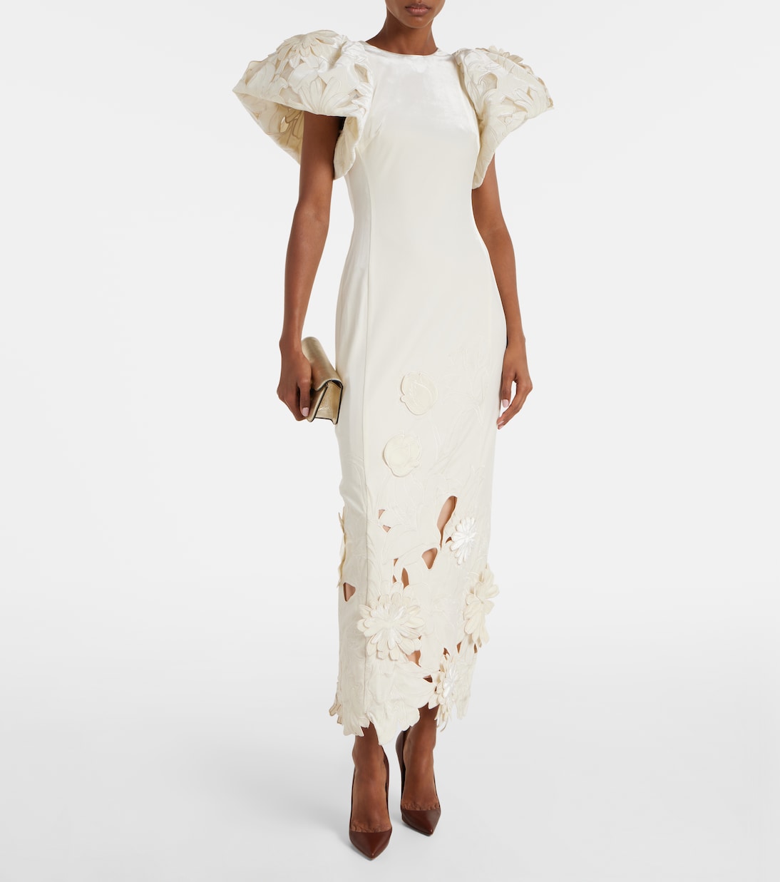 Robe longue Lucina en velours à fleurs | Leo Lin