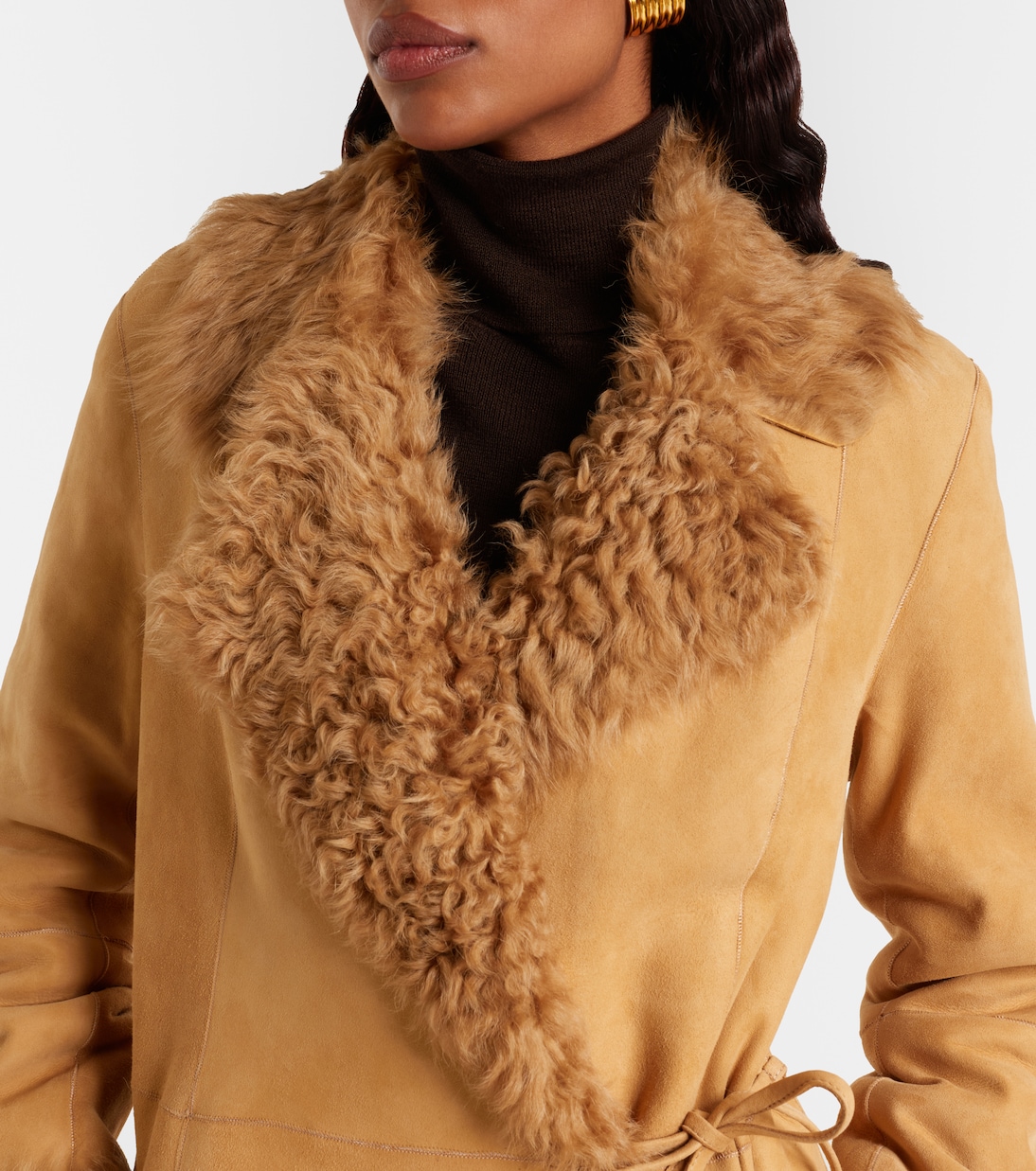 Joni shearling-lined suede wrap coat | Nour Hammour