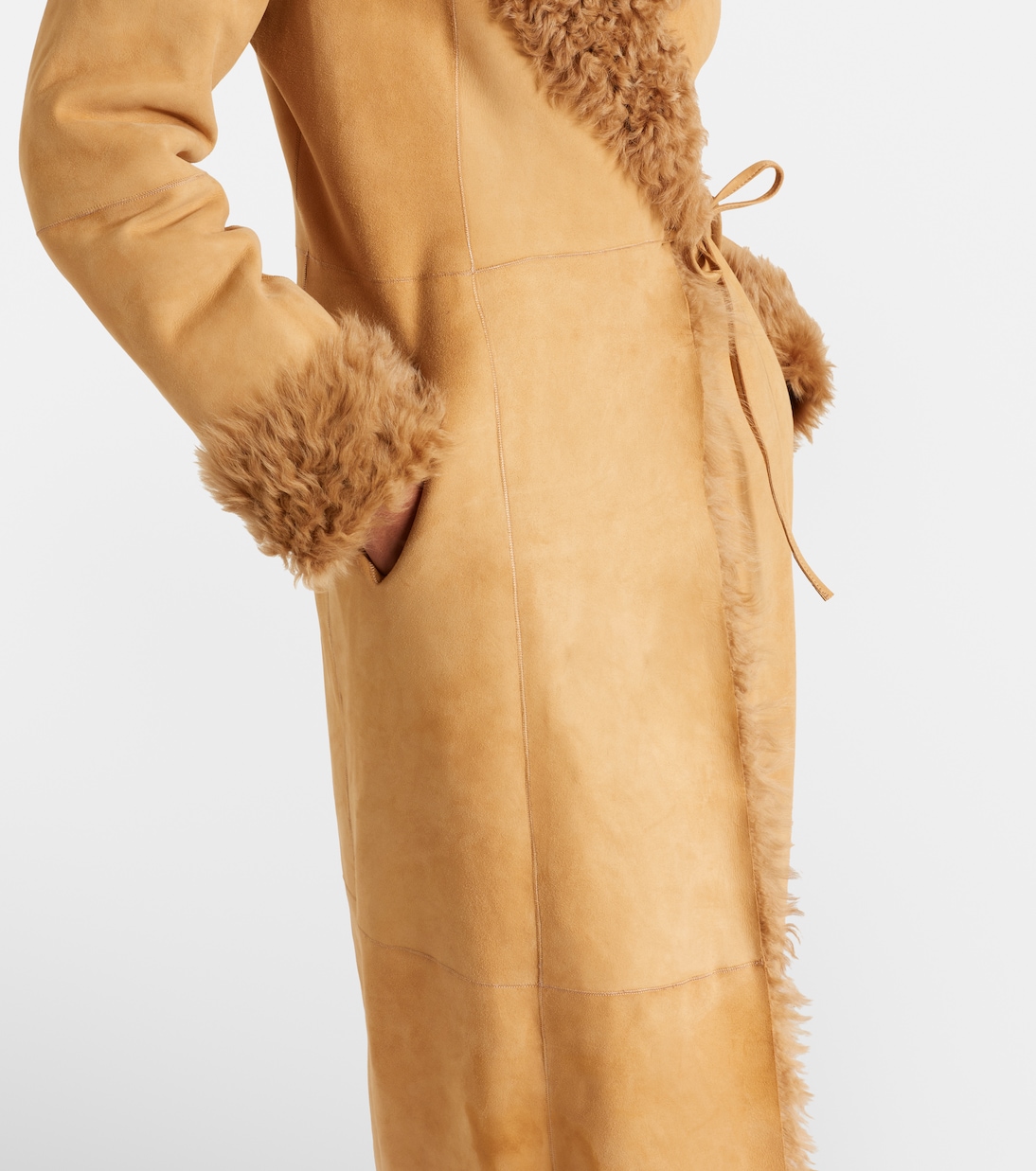 Joni shearling-lined suede wrap coat | Nour Hammour