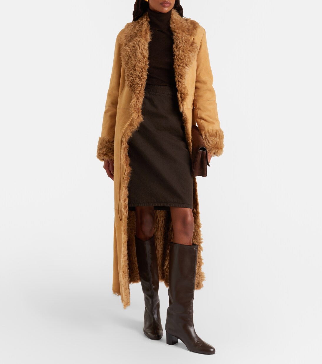 Joni shearling-lined suede wrap coat | Nour Hammour
