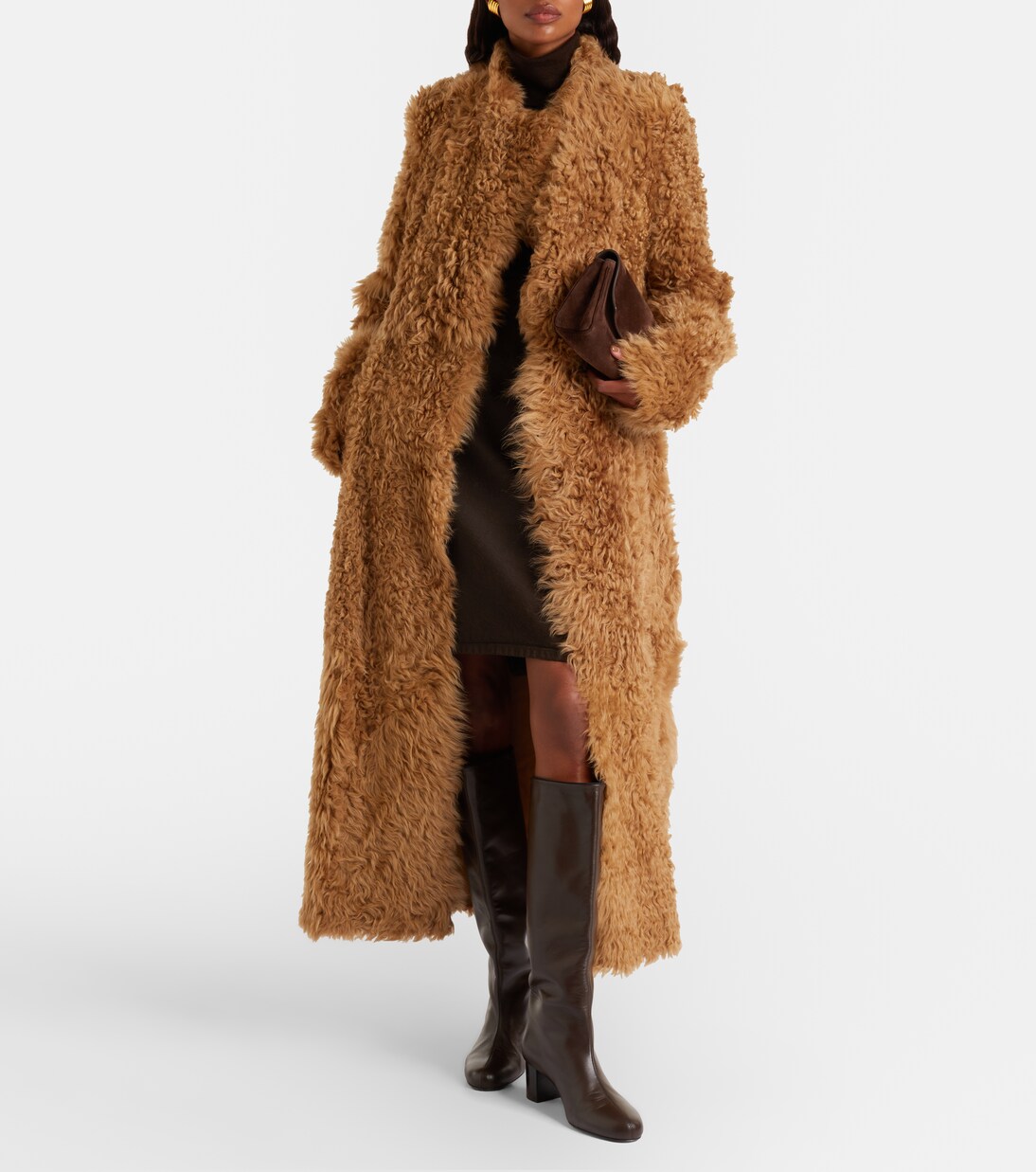 Joni shearling-lined suede wrap coat | Nour Hammour