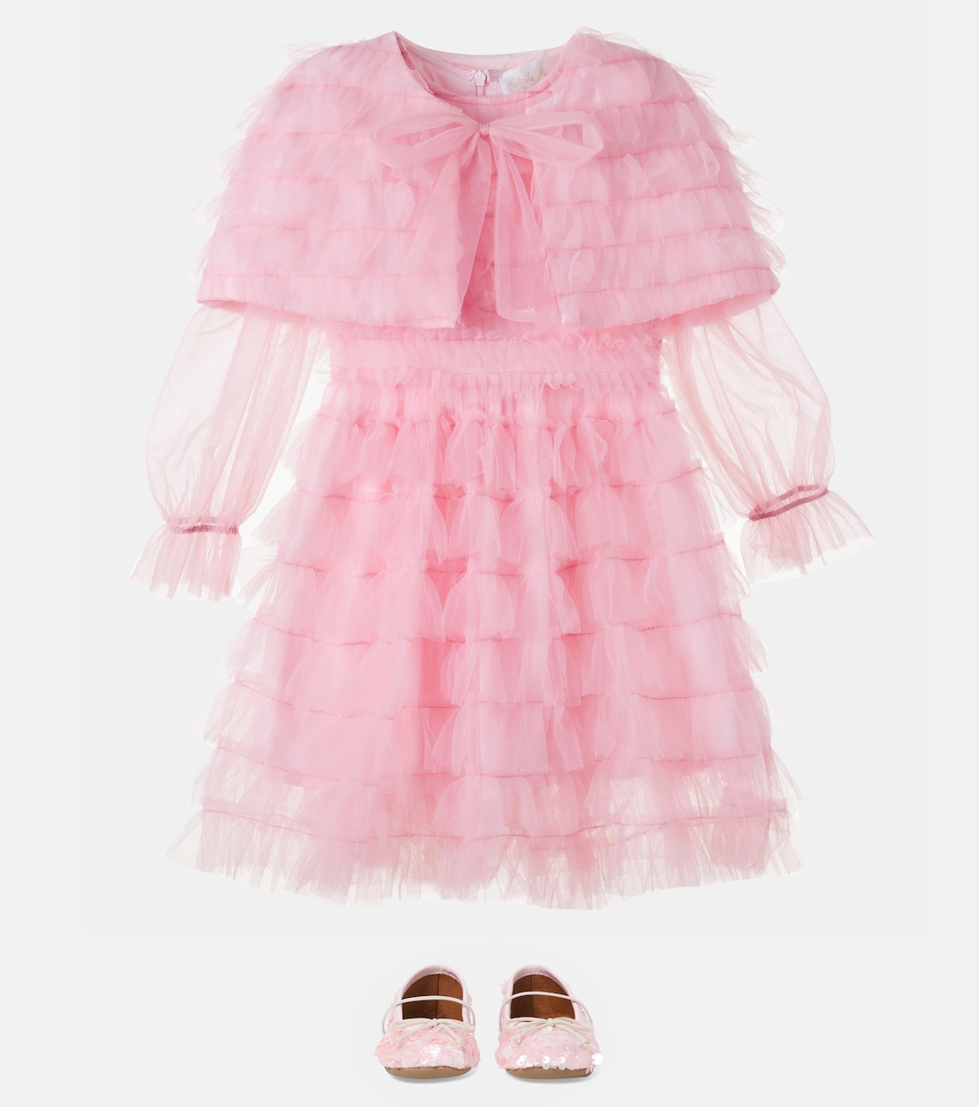 Cape-detail ruffled tulle dress | Petite Amalie  