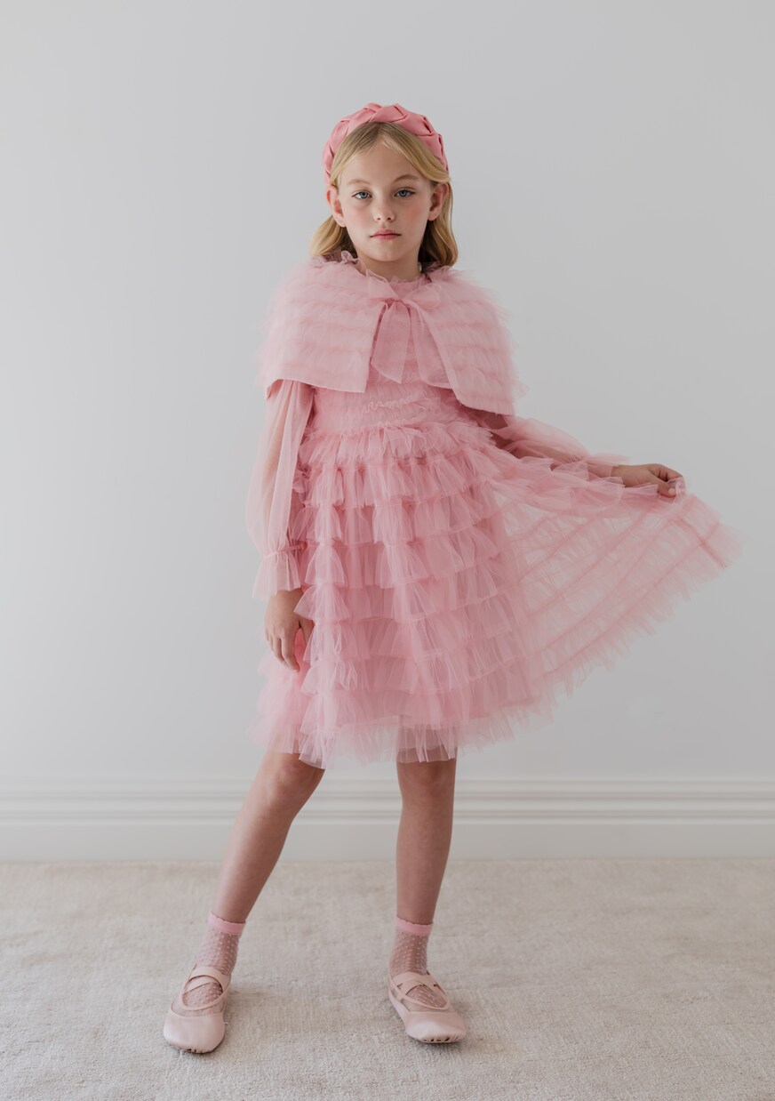 Cape-detail ruffled tulle dress | Petite Amalie  