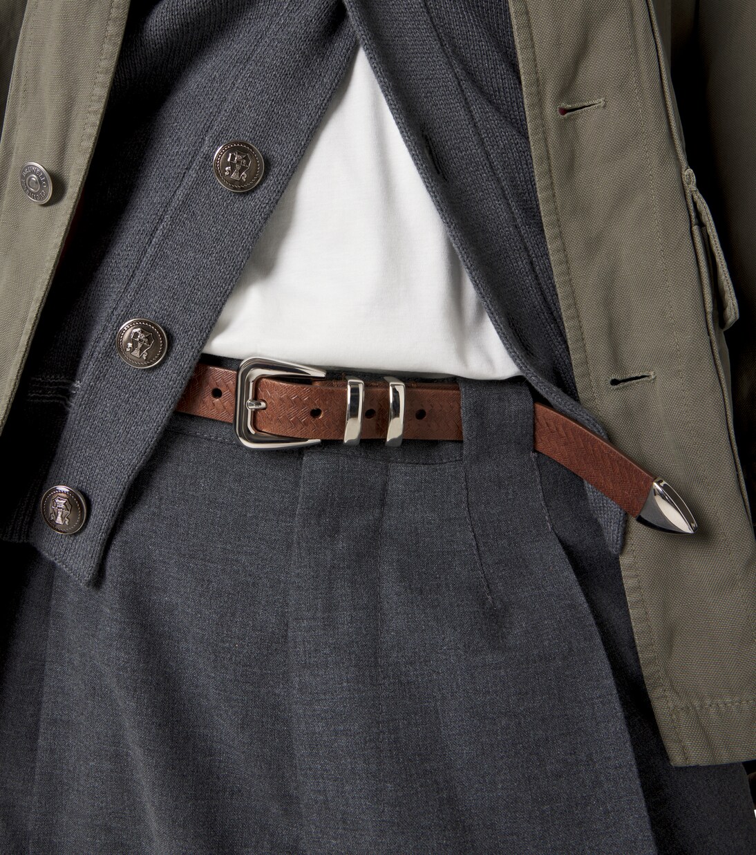 Debossed leather belt | Brunello Cucinelli