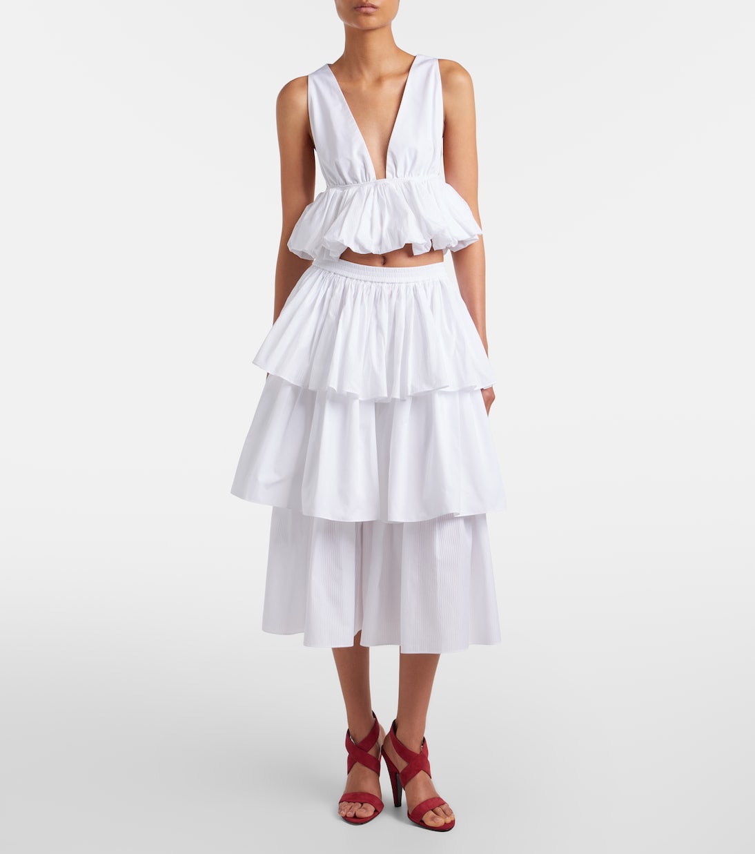 Falda midi escalonada de algodón | Alaïa