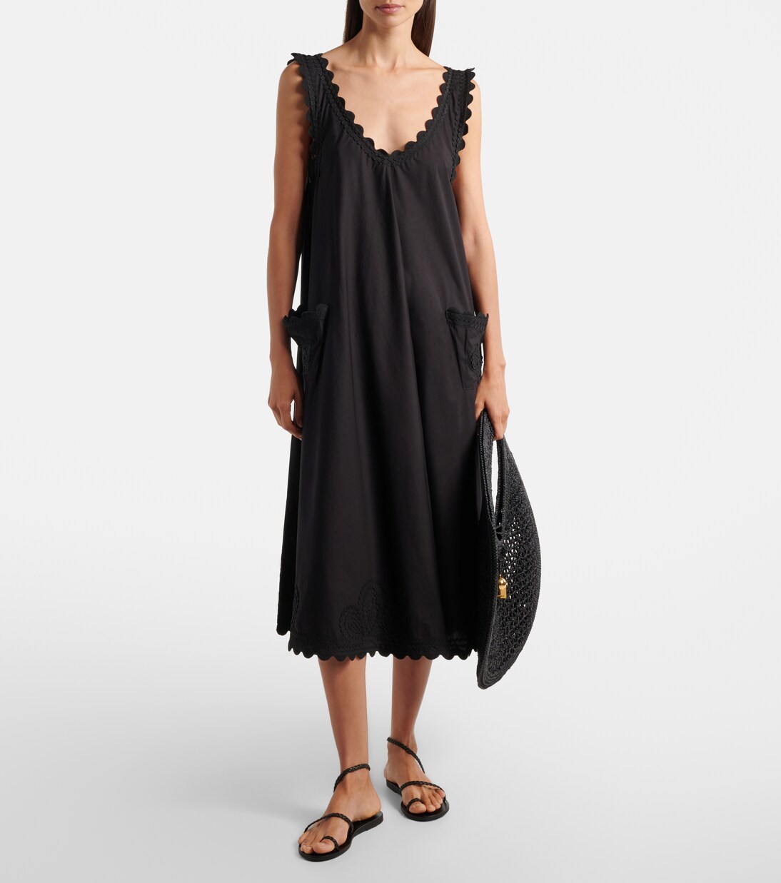 Embroidered scalloped cotton poplin midi dress | Juliet Dunn