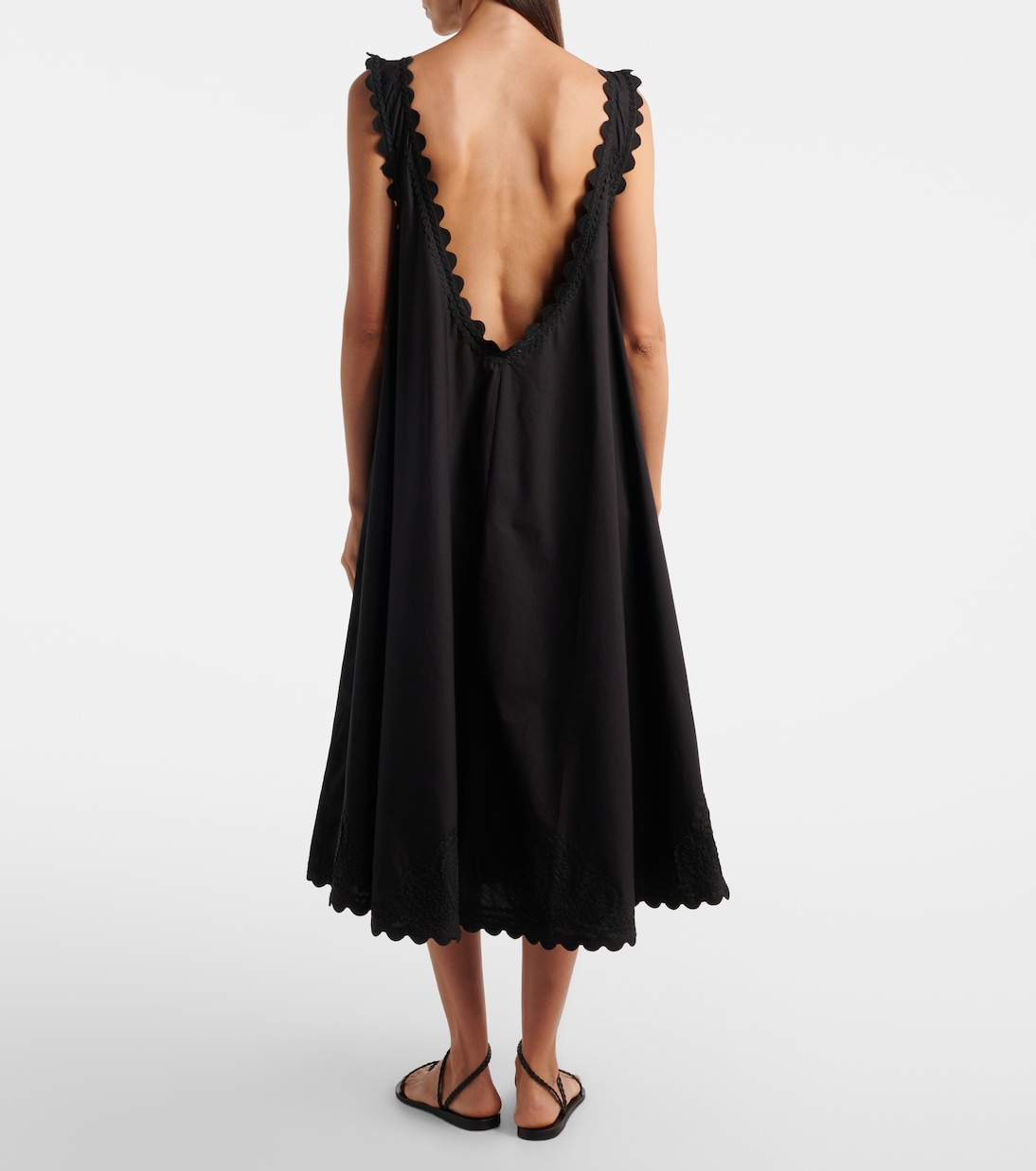 Embroidered scalloped cotton poplin midi dress | Juliet Dunn