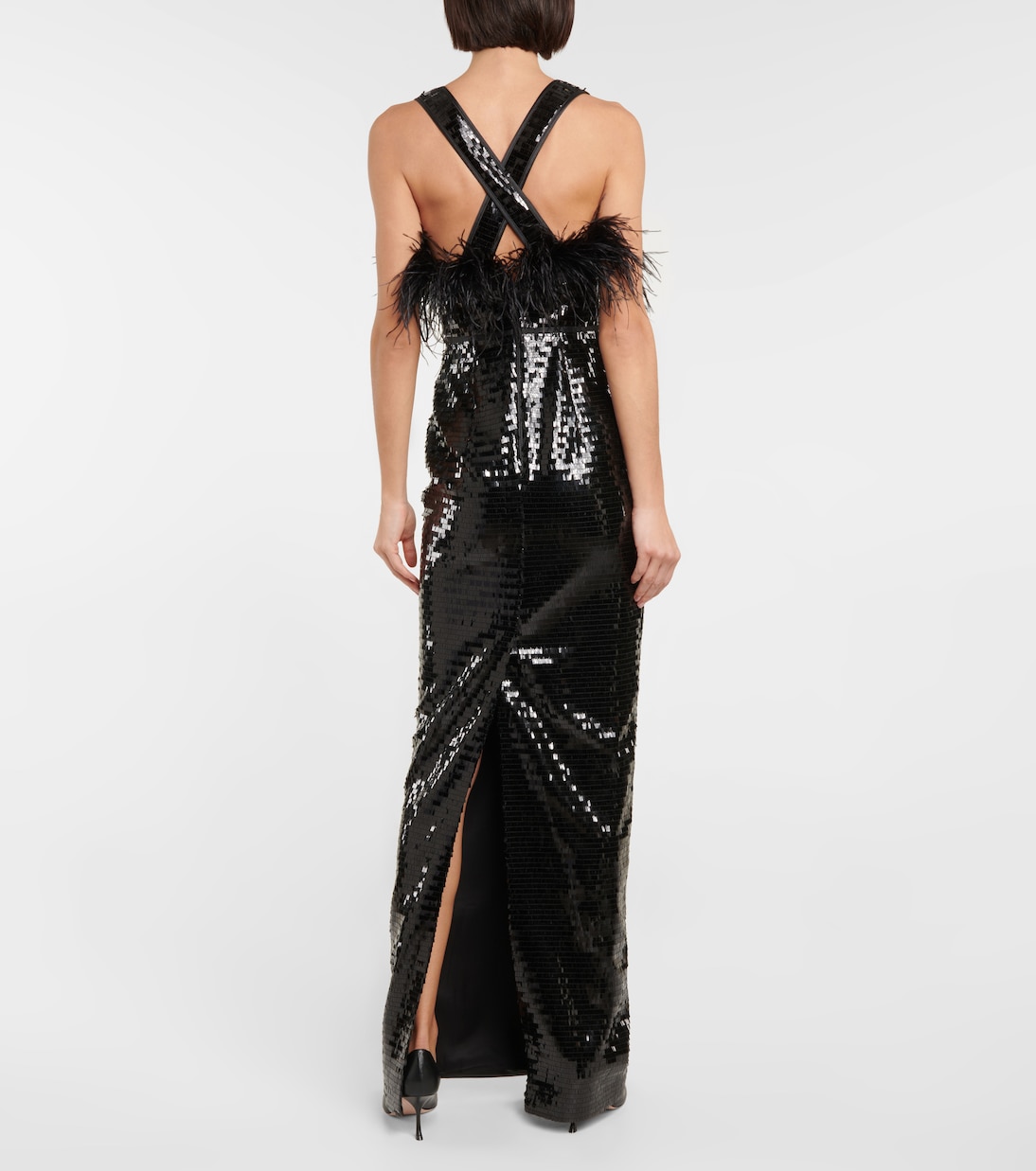 Robe longue à sequins et plumes | Rasario
