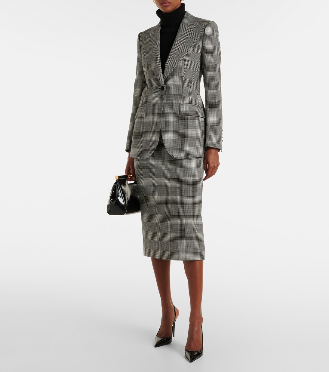 تنورة ميدي من الصوف الخام بمربعات Prince of Wales | Dolce&Gabbana