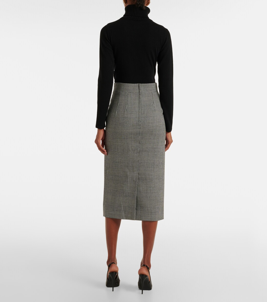 تنورة ميدي من الصوف الخام بمربعات Prince of Wales | Dolce&Gabbana