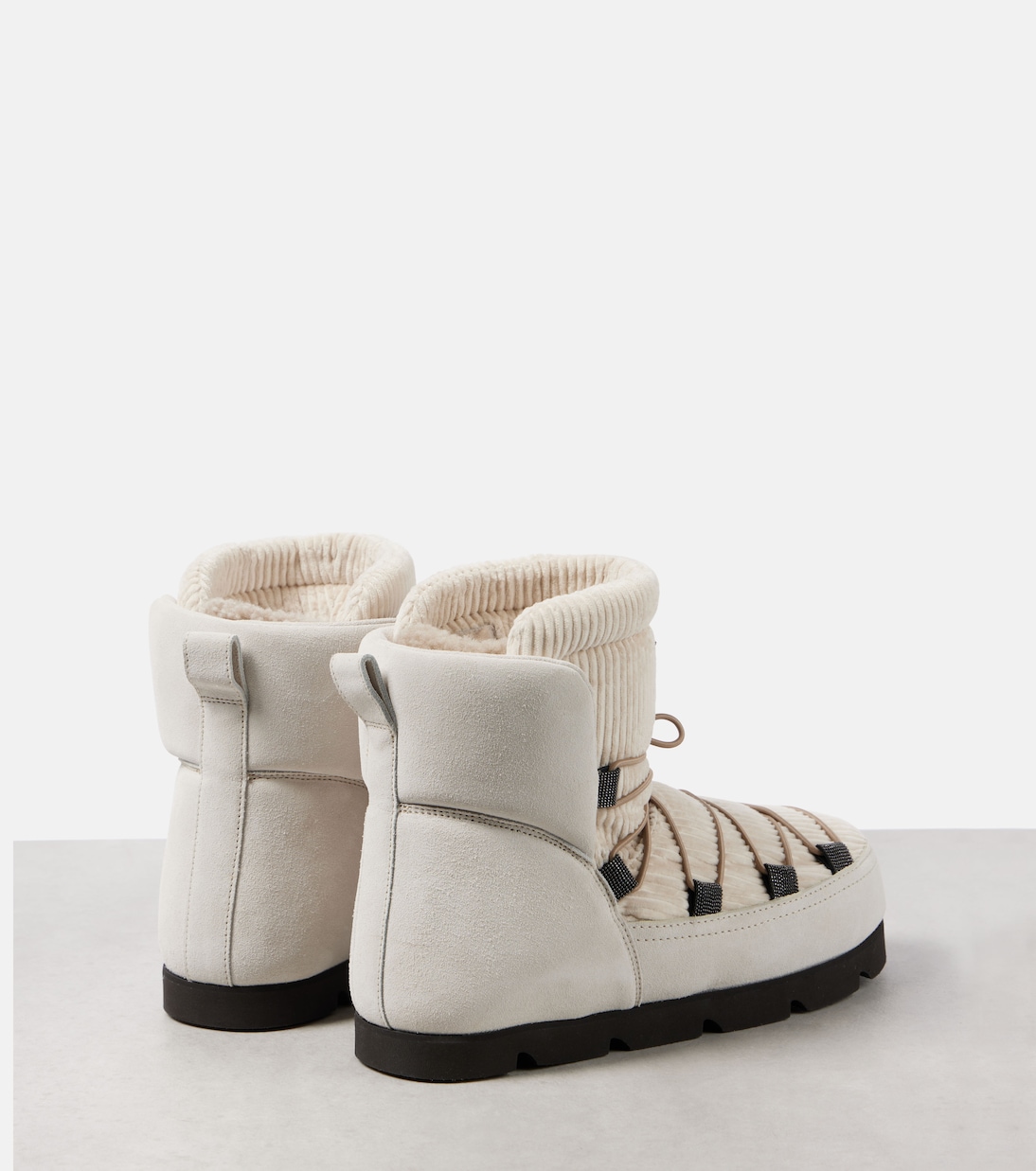 Stivaletti da neve in velluto e suede con shearling | Brunello Cucinelli