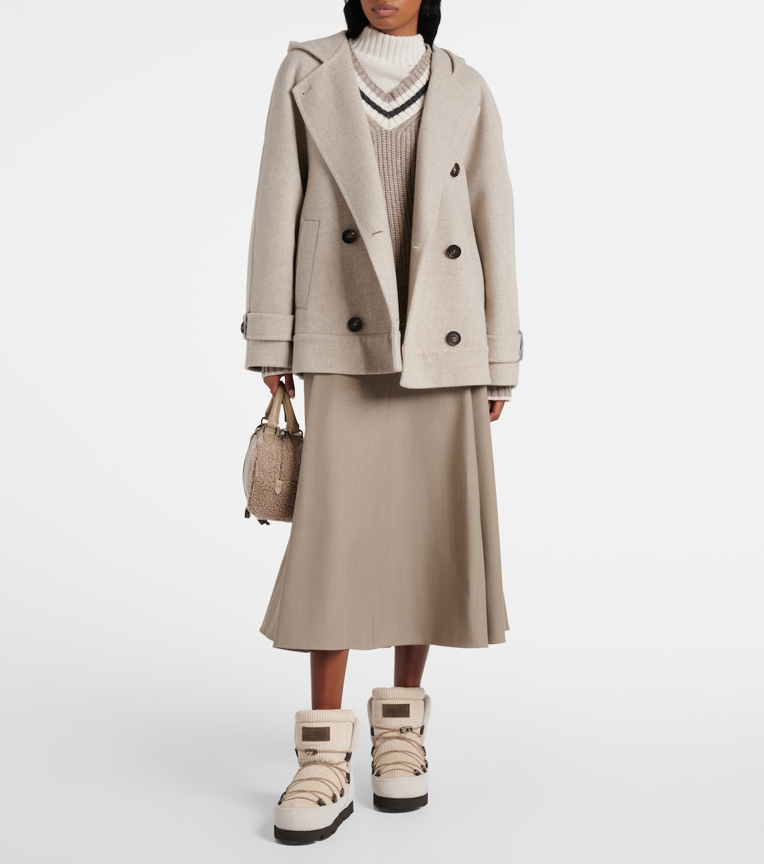 Stivaletti da neve in velluto e suede con shearling | Brunello Cucinelli