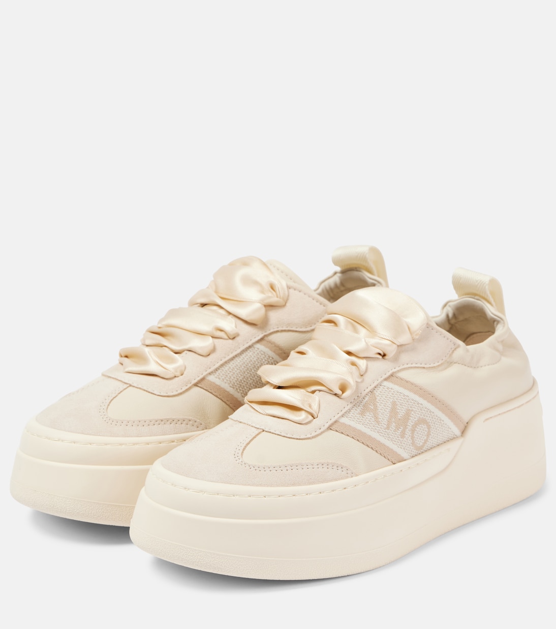 Suede-trimmed leather platform sneakers | Ferragamo