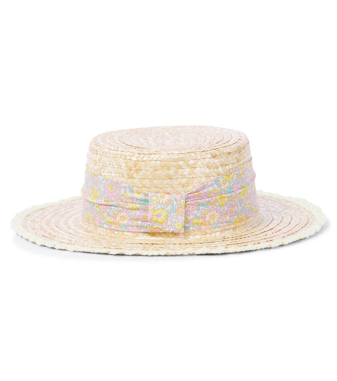 Bow-detail floral straw boater hat | Patachou