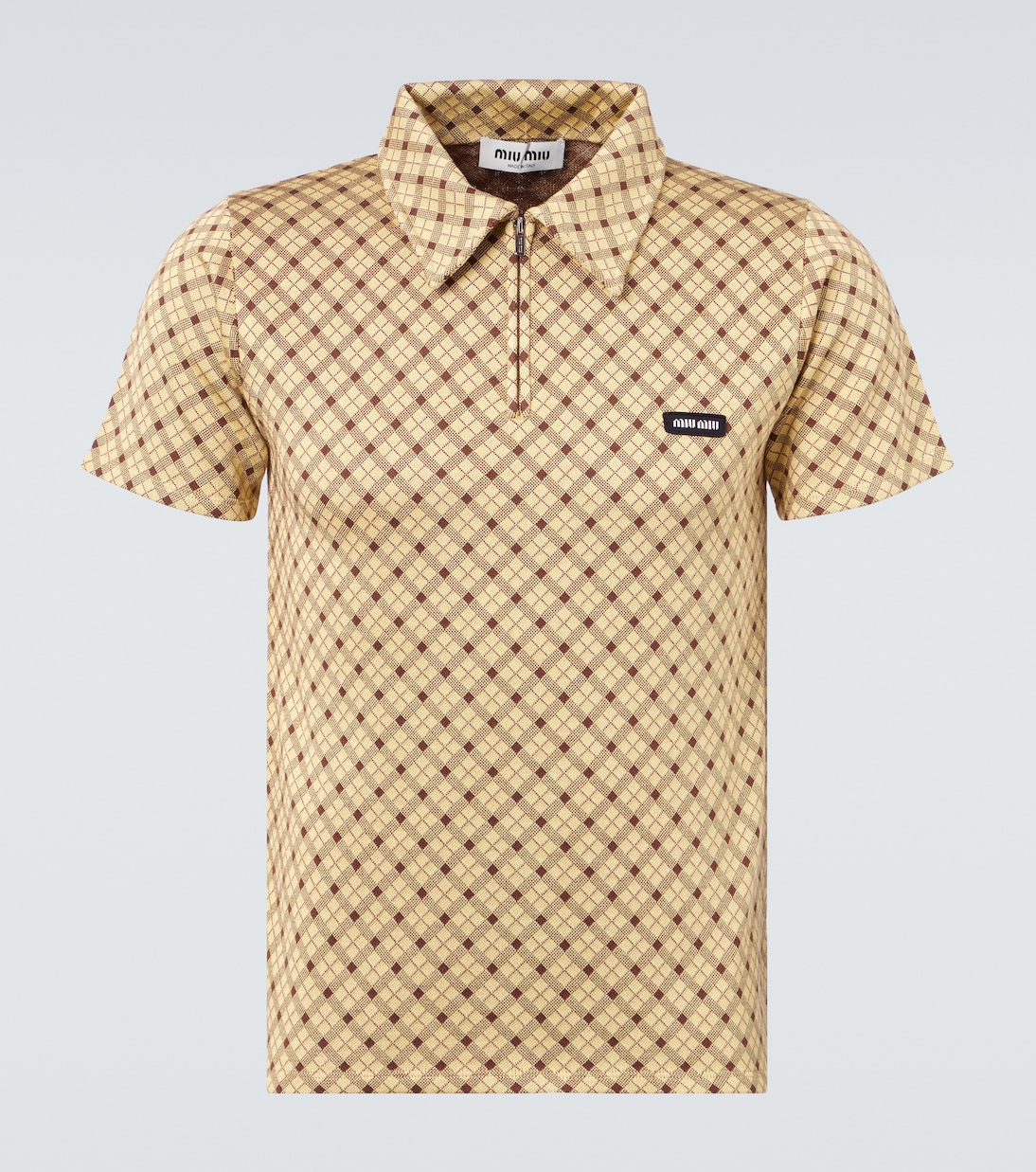 Checked silk piqué polo shirt | Miu Miu