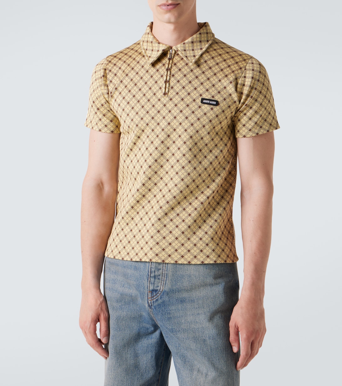 Checked silk piqué polo shirt | Miu Miu