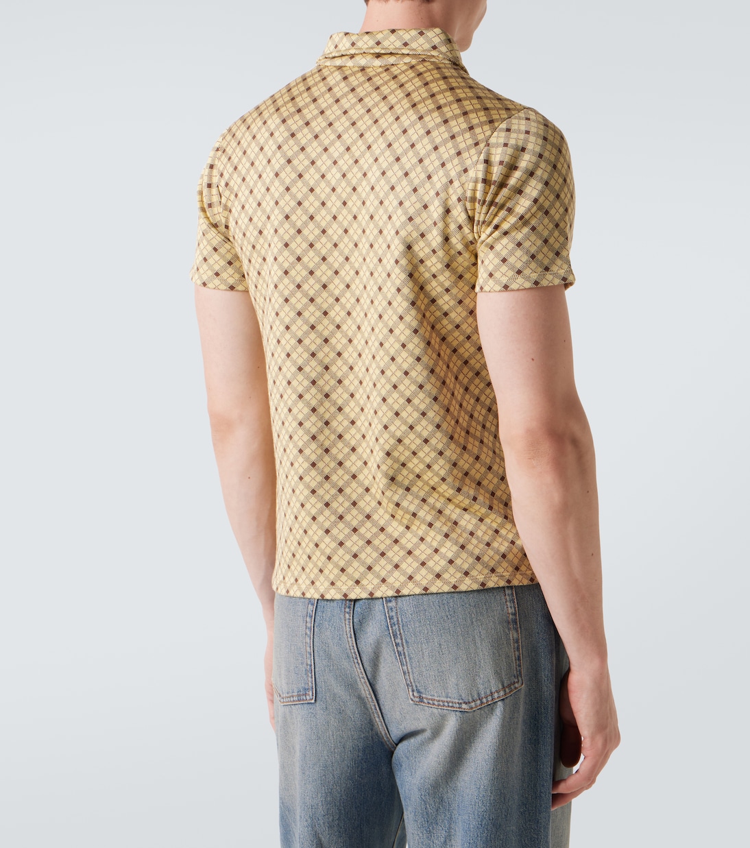 Checked silk piqué polo shirt | Miu Miu