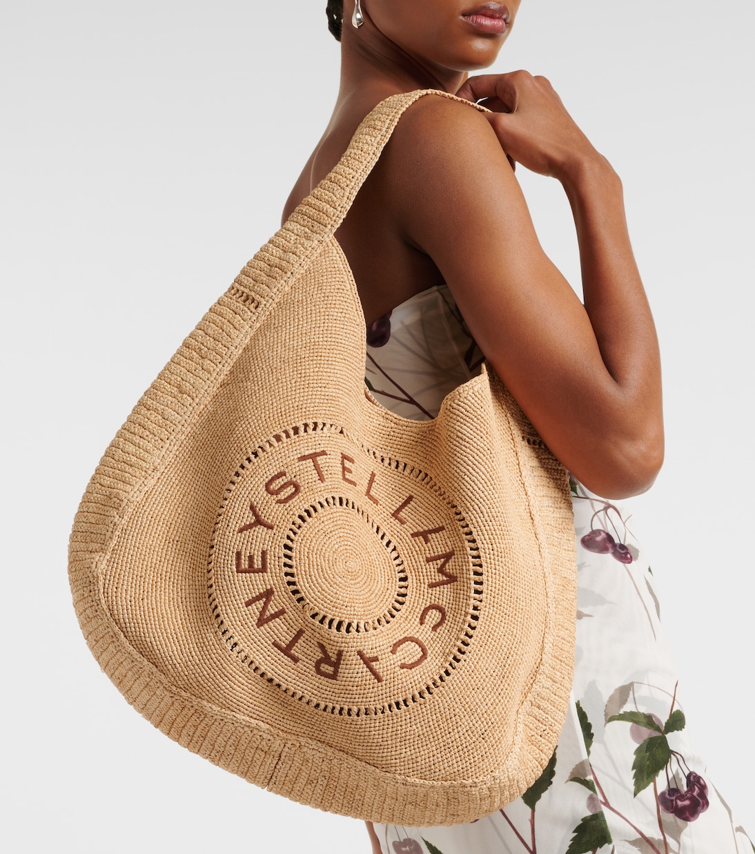 Logo embroidered raffia tote bag | Stella McCartney