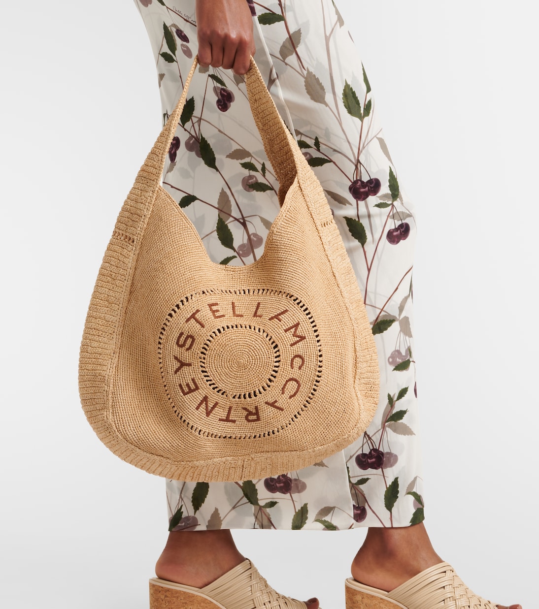 Logo embroidered raffia tote bag | Stella McCartney
