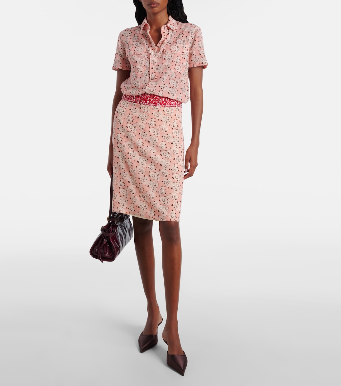 Falda tubo en mezcla de seda floral | Prada