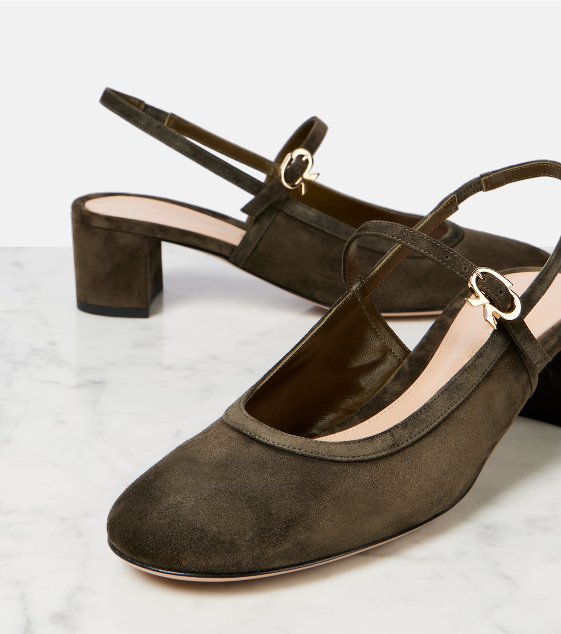 Leather-trimmed suede slingback pumps | Gianvito Rossi