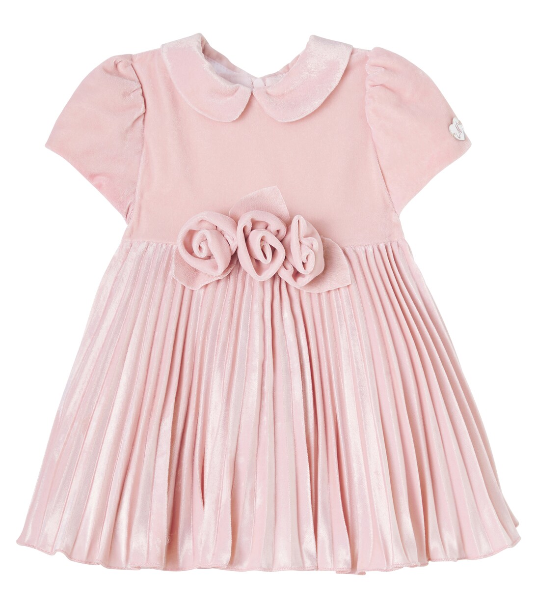 Baby floral-appliqué plissé velvet dress | Monnalisa