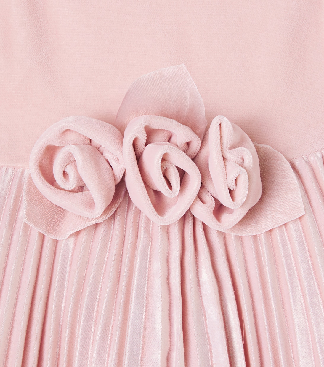 Baby floral-appliqué plissé velvet dress | Monnalisa