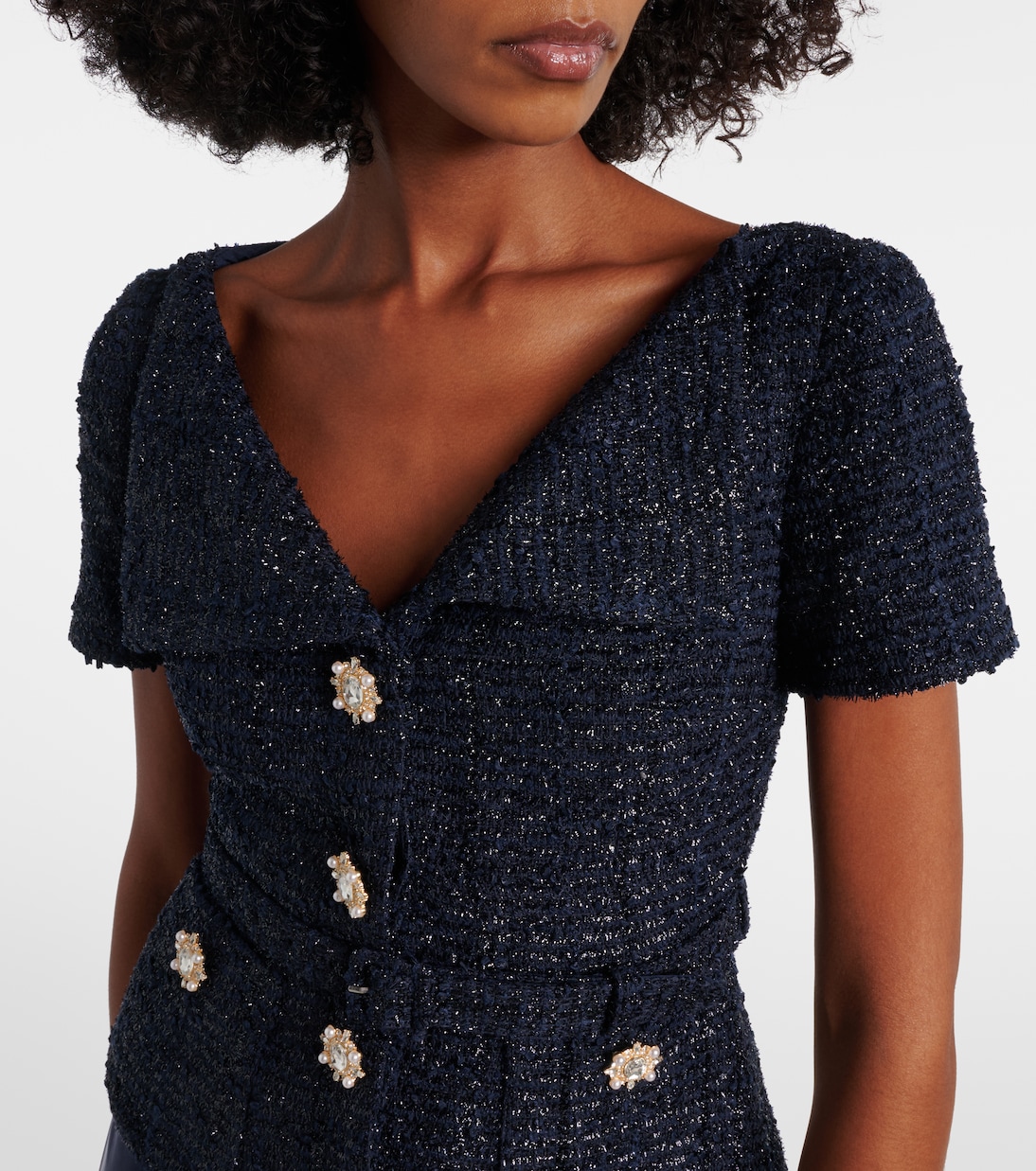 Robe longue en bouclé et satin à ornements | Self-Portrait