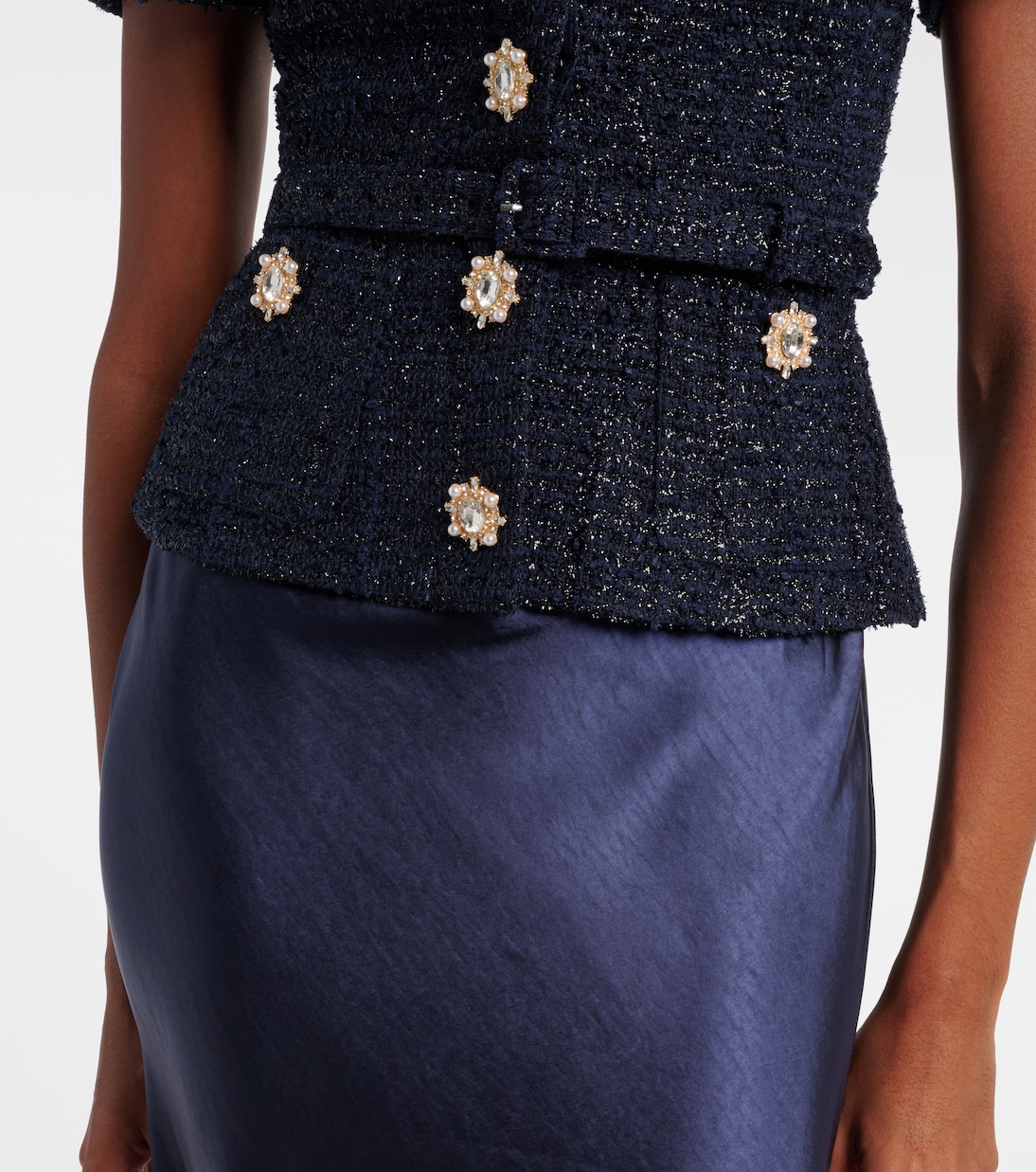 Robe longue en bouclé et satin à ornements | Self-Portrait