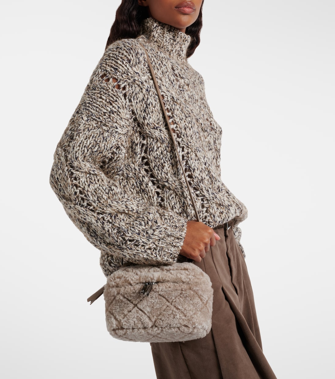 Quilted shearling vanity bag | Brunello Cucinelli