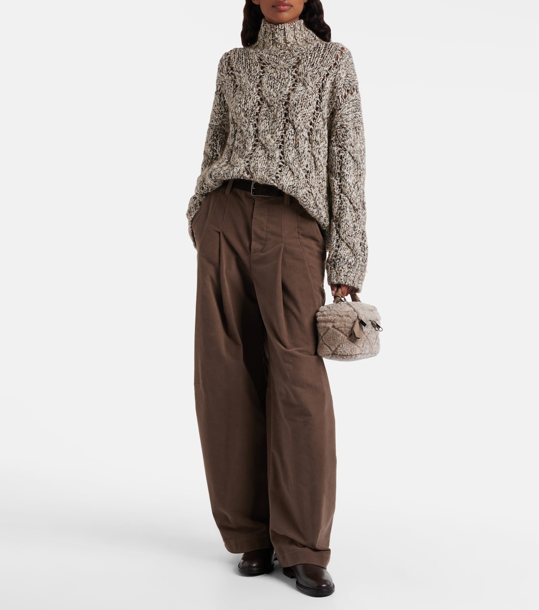 Quilted shearling vanity bag | Brunello Cucinelli