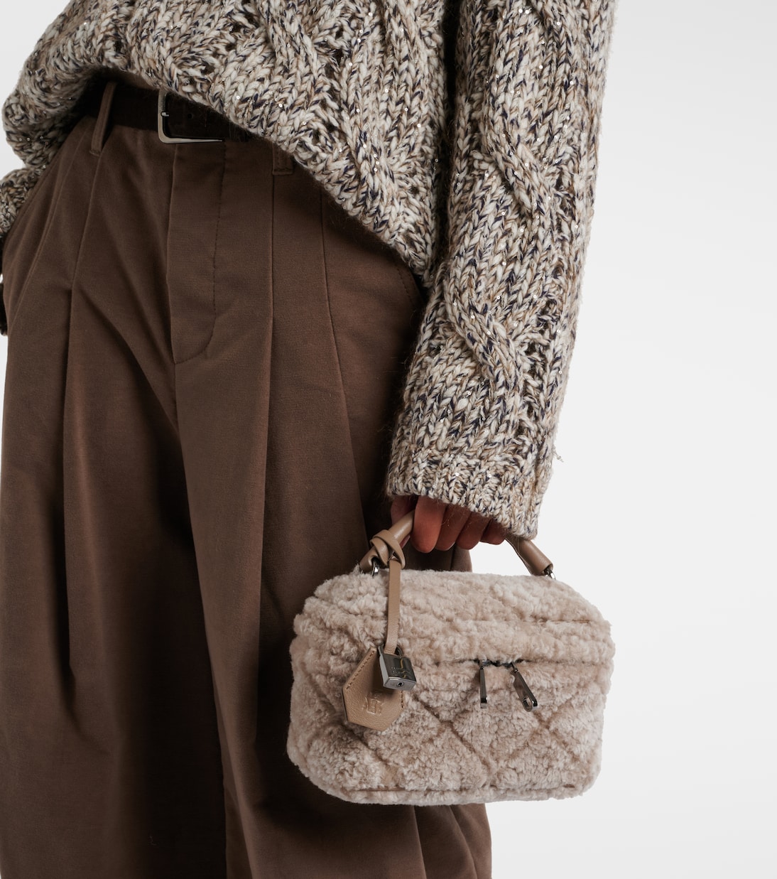 Quilted shearling vanity bag | Brunello Cucinelli