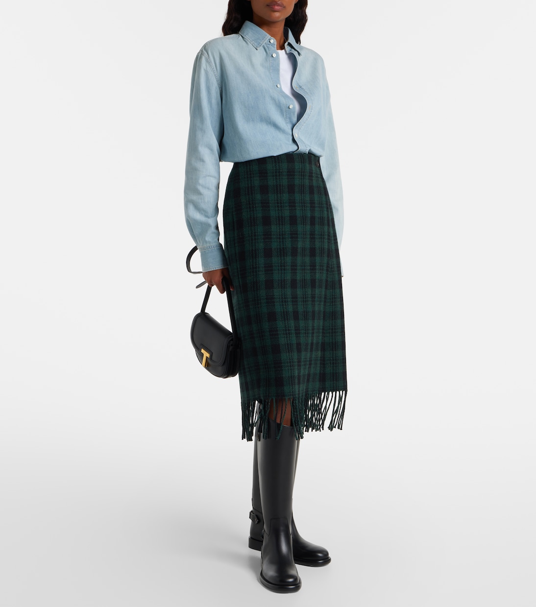 Checked fringed wool-blend wrap skirt | Polo Ralph Lauren