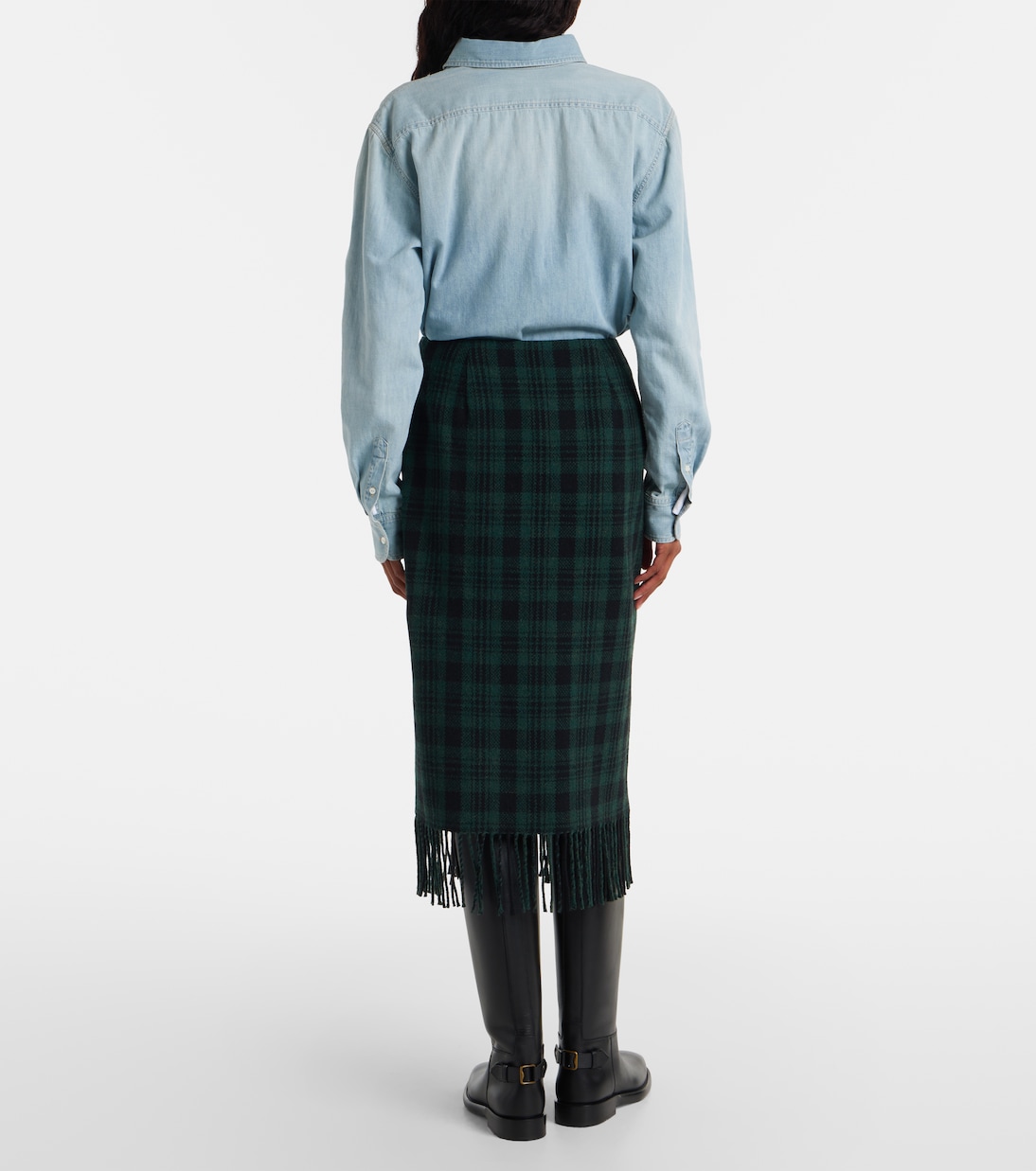Checked fringed wool-blend wrap skirt | Polo Ralph Lauren