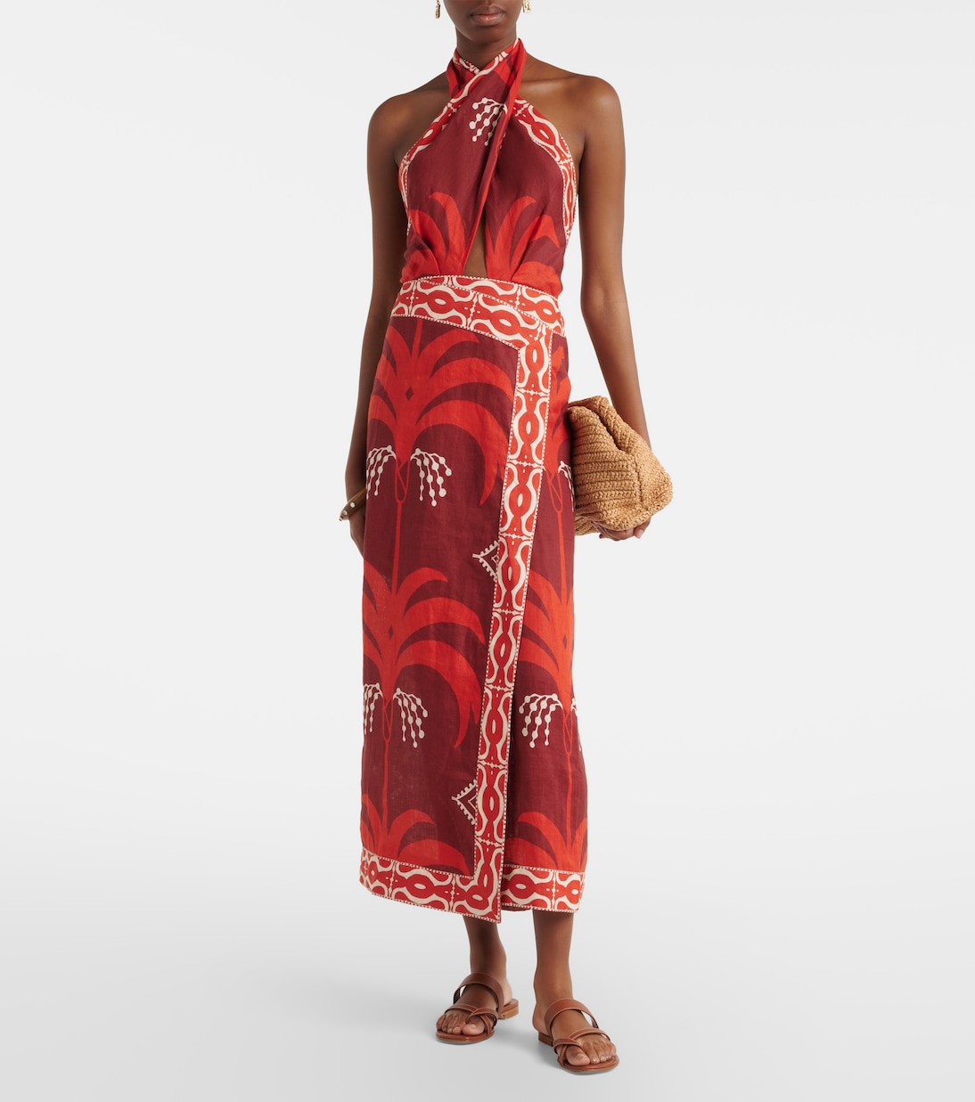 Robe midi imprimée en lin | Johanna Ortiz